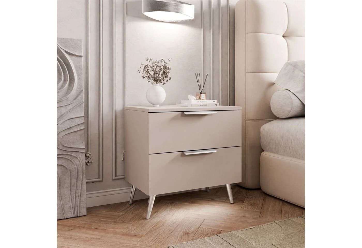Lookway Nachttisch LINA Kaschmir 2S mit LED-Beleuchtung