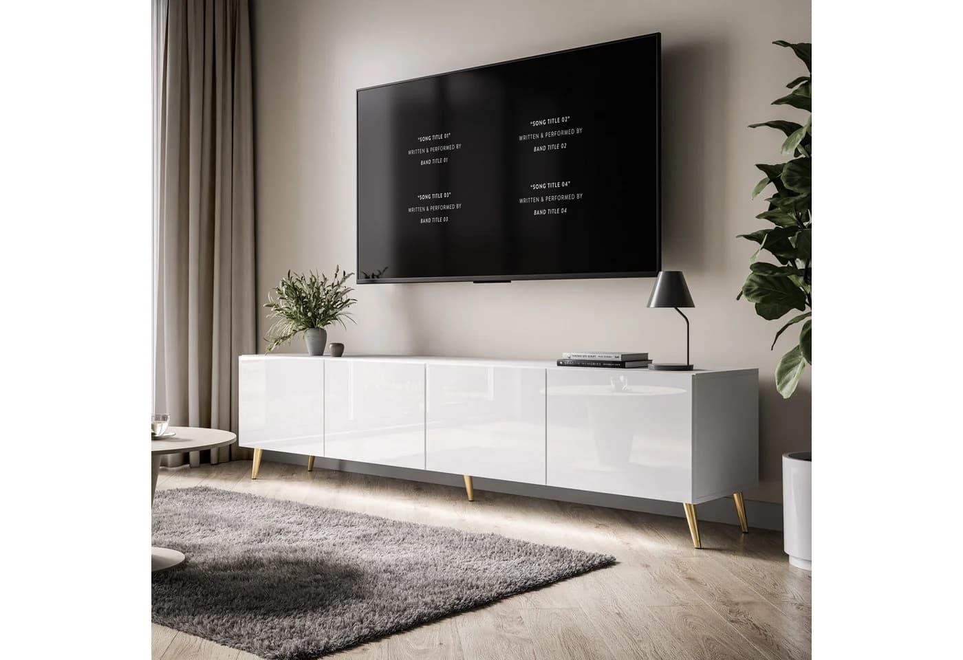 Lookway TV-Schrank AURA 200 Weiß Hochglanz mit LED und PUSH-to-OPEN