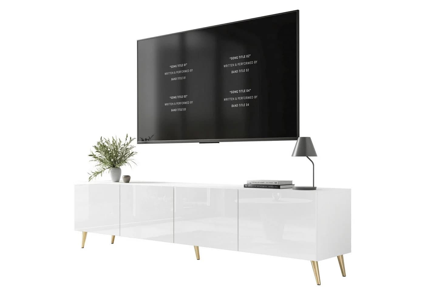 Lookway TV-Schrank AURA 200 Weiß Hochglanz mit LED und PUSH-to-OPEN - Bild 2
