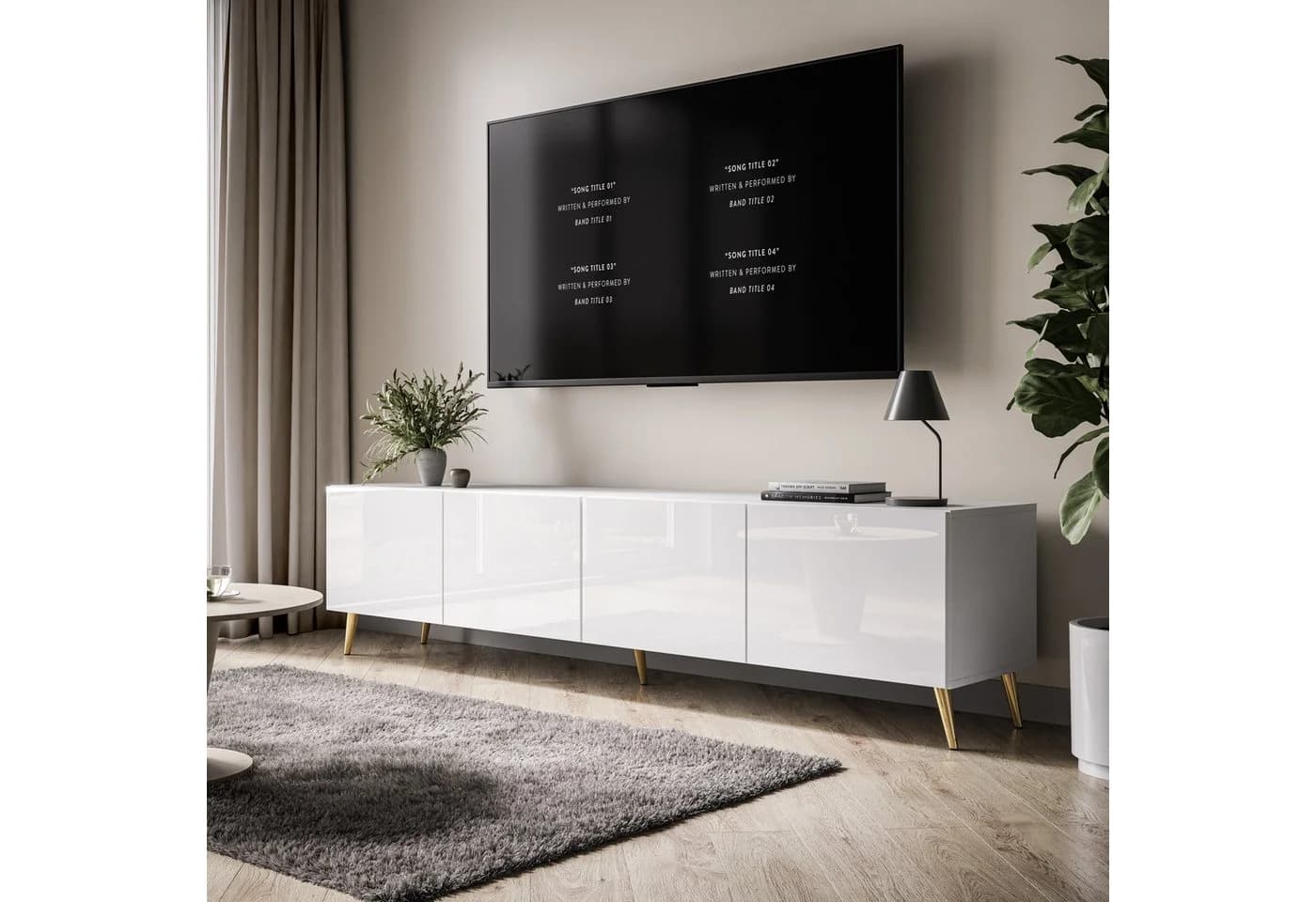 Lookway TV-Schrank AURA 200 Weiß Hochglanz mit LED und PUSH-to-OPEN - Bild 3