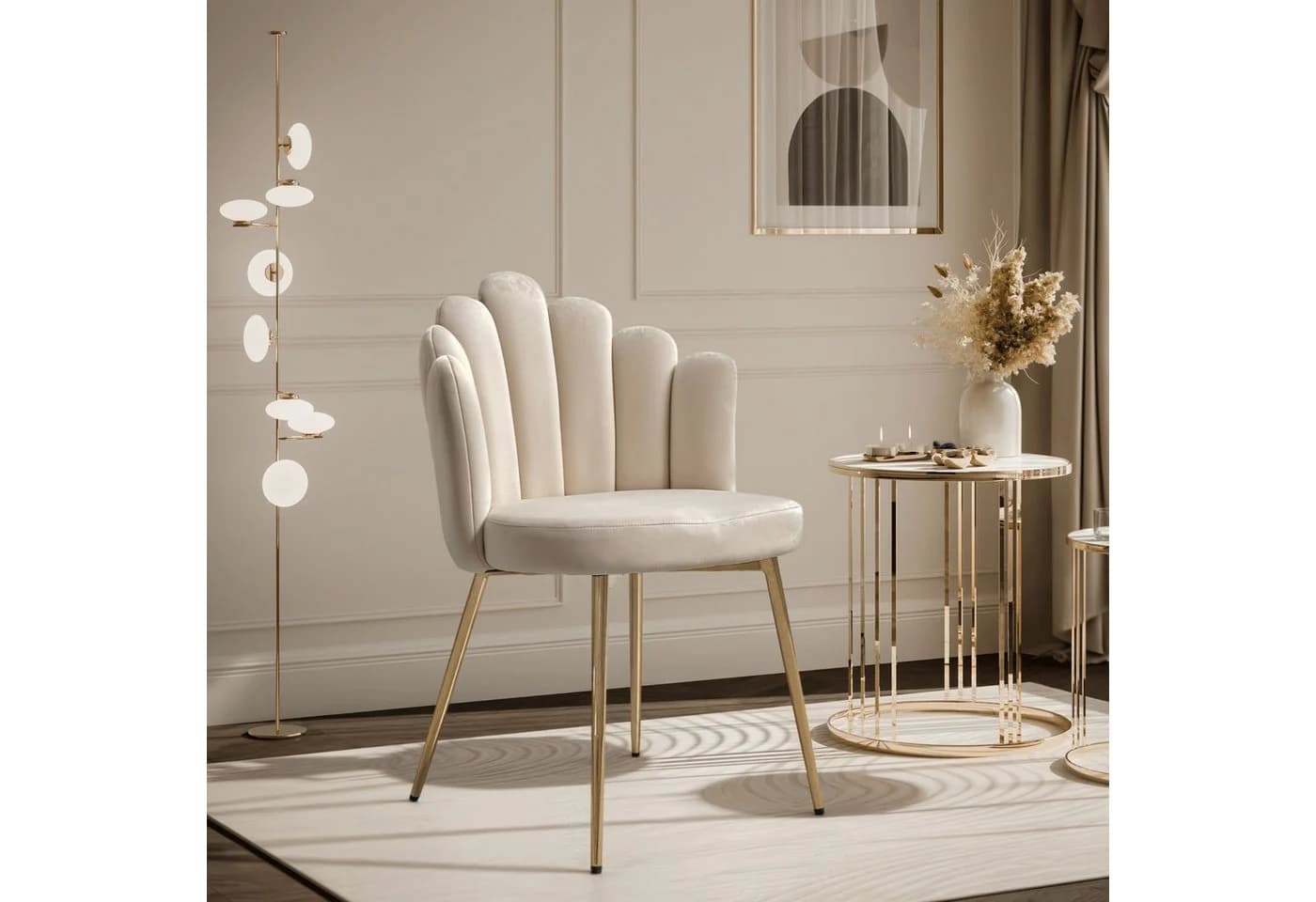 Lookway Polsterstuhl MARIS Beige mit goldenen Metallbeinen