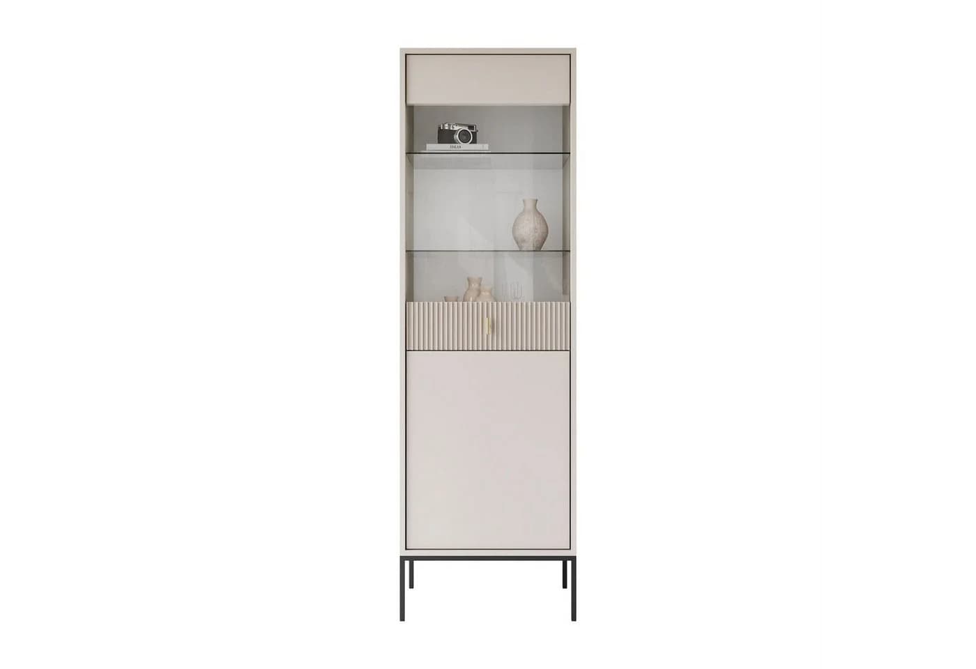 Lookway Vitrine MIDNIGHT Schwarz mit Glastür und goldenem Griff - Bild 2
