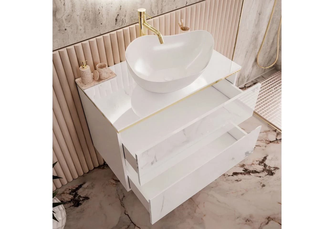 Lookway Badmöbel-Set AURORA GOLD Badezimmerschrank mit praktischen Schubladen - Bild 4