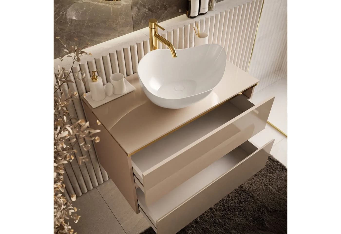 Lookway Badmöbel-Set AURORA KASHMIR GOLD mit Schrank und Waschbecken - Bild 3