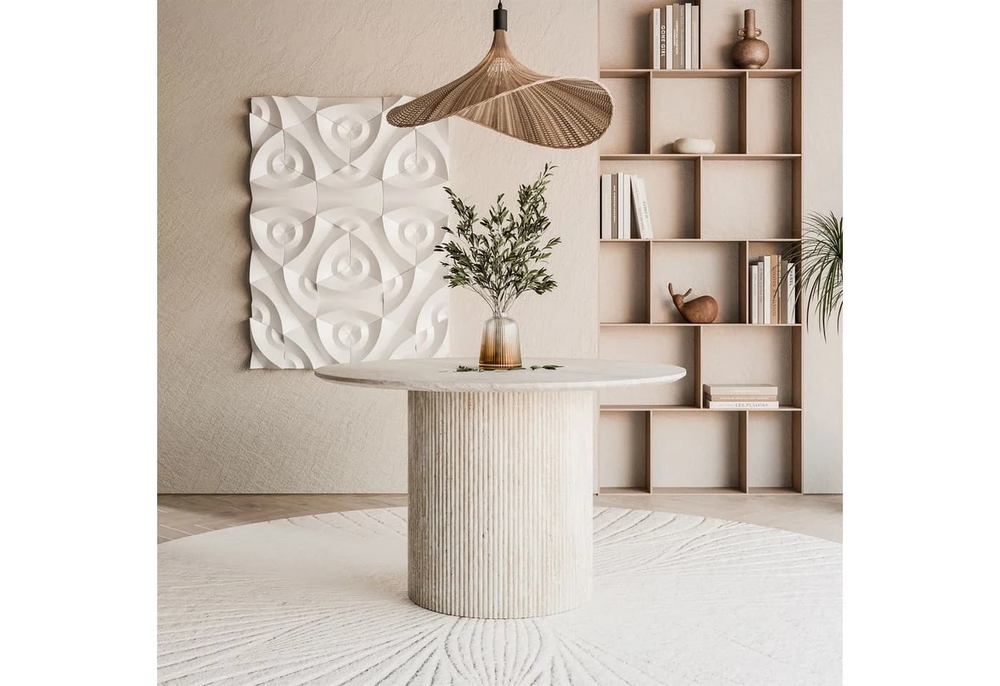 Lookway Esstisch OVI Rund Beige Geriffeltes Gestell