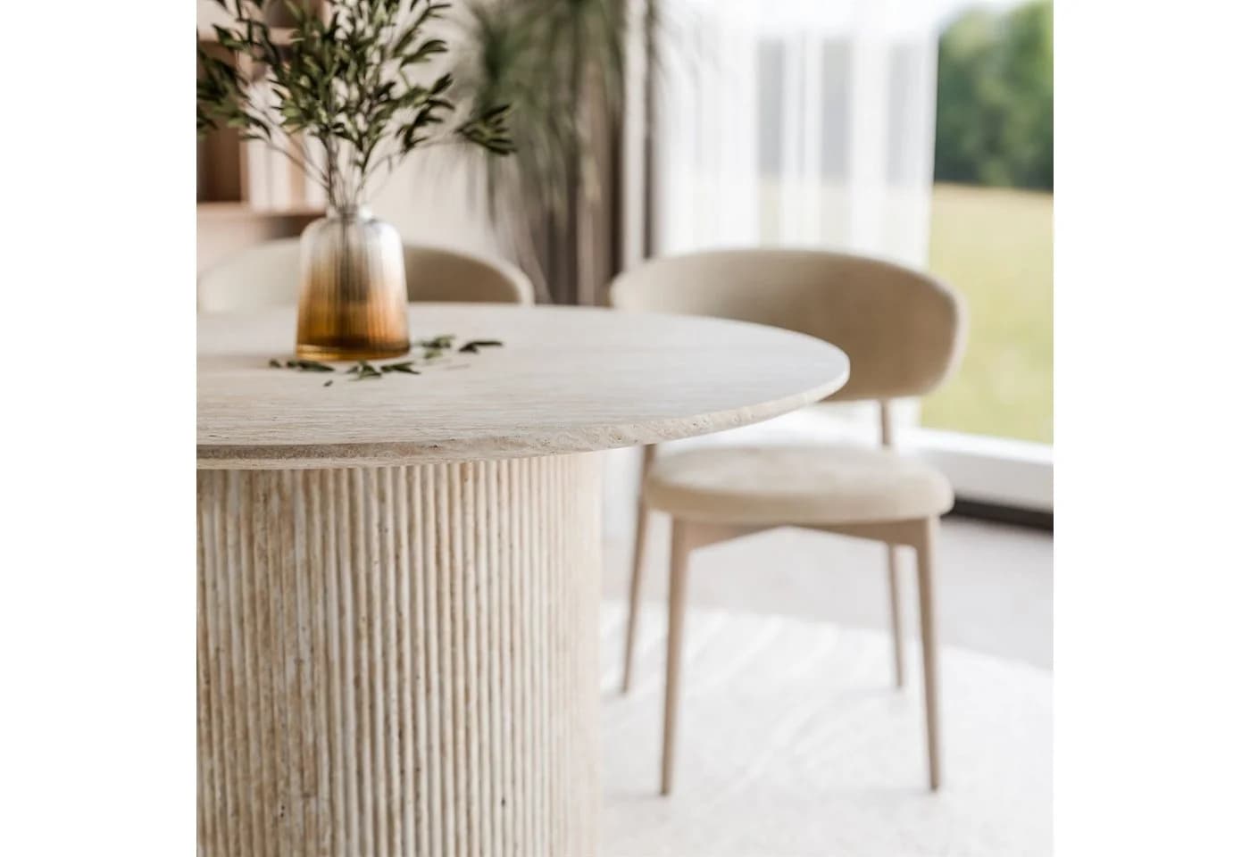 Lookway Esstisch OVI Rund Beige Geriffeltes Gestell - Bild 5