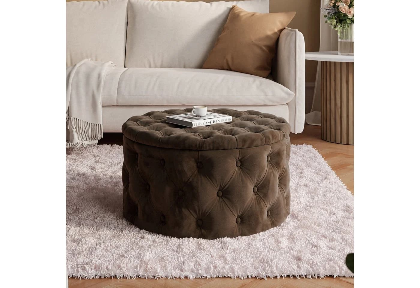 Lookway Hocker CHESTERFIELD Gesteppt mit Staufach Braun