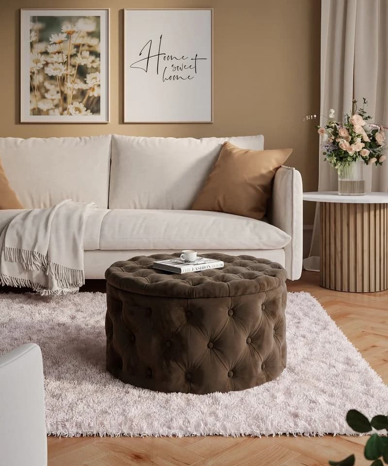 Lookway Hocker CHESTERFIELD Gesteppt mit Staufach Braun - Bild 3