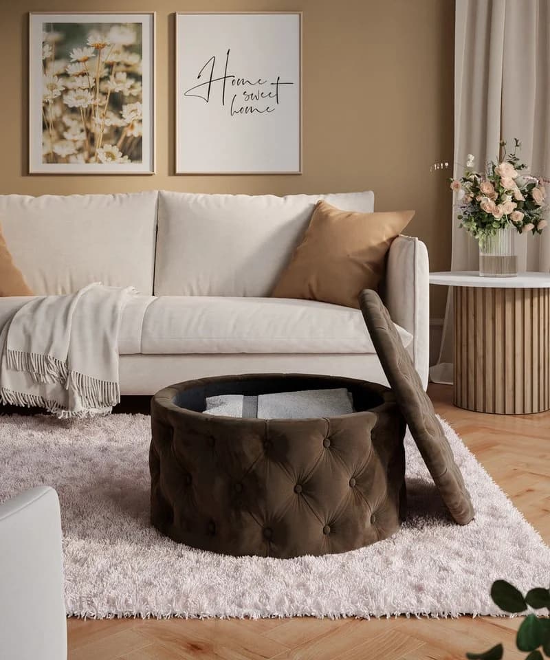 Lookway Hocker CHESTERFIELD Gesteppt mit Staufach Braun - Bild 4