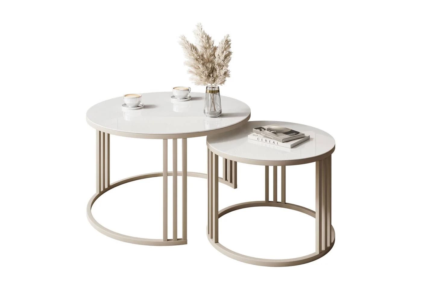 Lookway Couchtisch LORI 2in1 GLASS Kaschmirfarbenes Gestell 2er Set - Bild 2