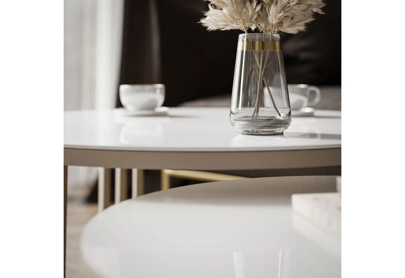 Lookway Couchtisch LORI 2in1 GLASS Kaschmirfarbenes Gestell 2er Set - Bild 4