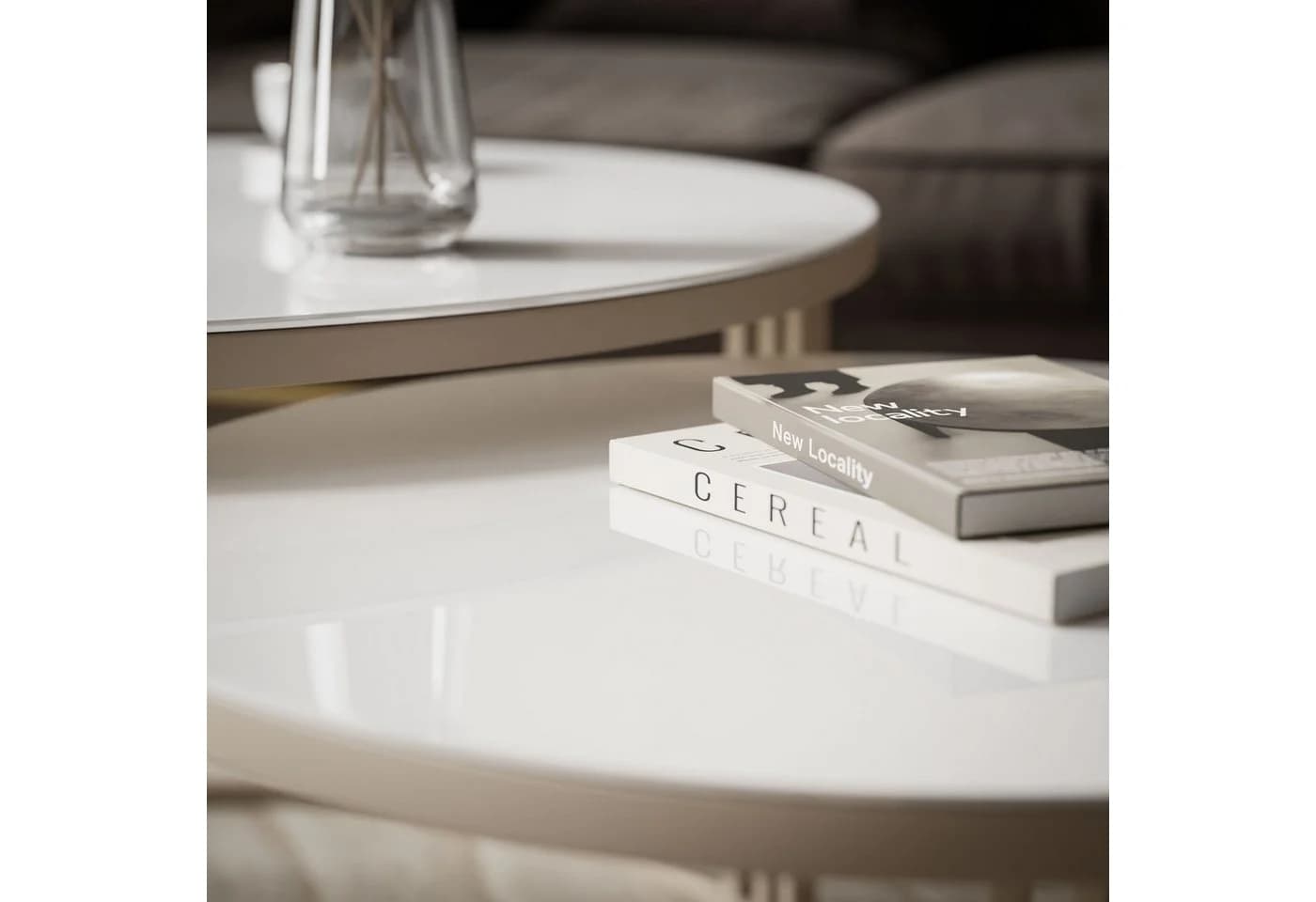 Lookway Couchtisch LORI 2in1 GLASS Kaschmirfarbenes Gestell 2er Set - Bild 5