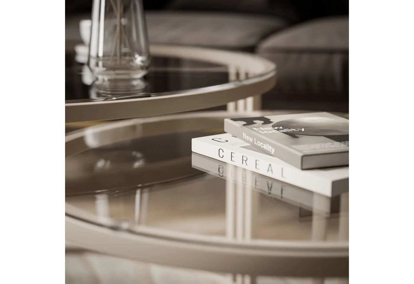Lookway Couchtisch LORI 2in1 GLASS, runder Couchtisch mit kaschmirfarbenem Gestell - Bild 5