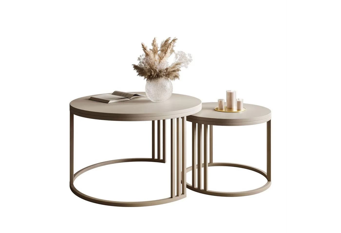 Lookway Couchtisch LORI 2in1 MATT, runder Couchtisch mit kaschmirfarbenem Gestell - Bild 2