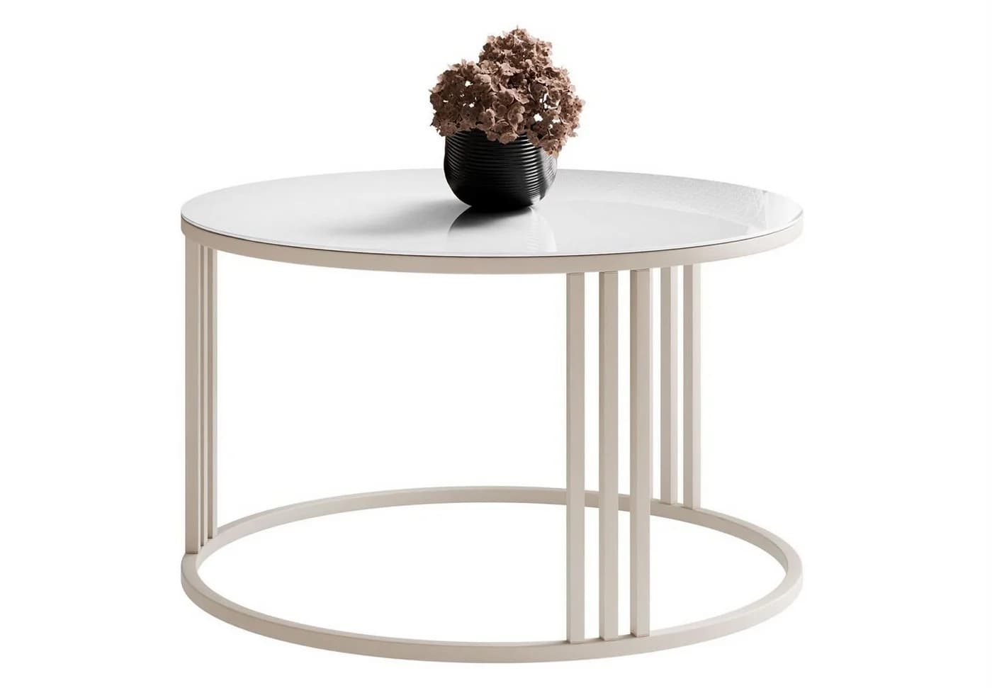 Lookway Couchtisch LORI GLASS rund kaschmirfarben Glasplatte - Bild 2