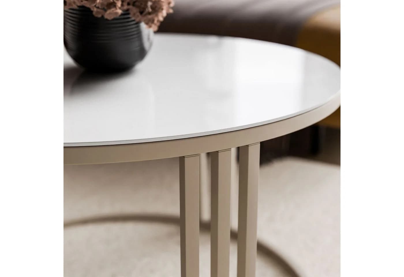Lookway Couchtisch LORI GLASS rund kaschmirfarben Glasplatte - Bild 3