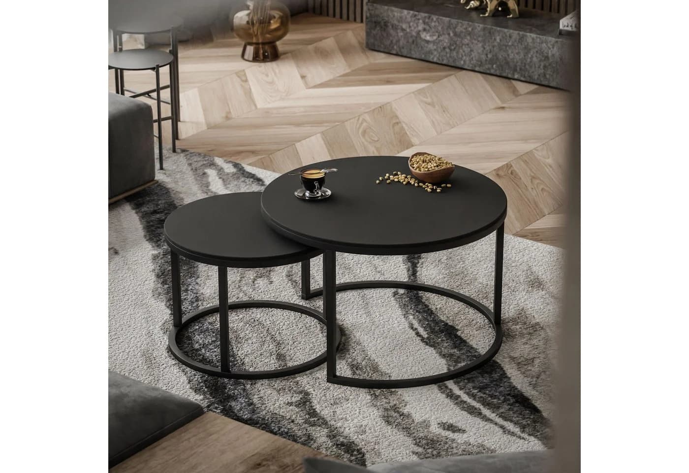 Lookway CIRI 2in1 Couchtisch Set Schwarz Matt Schichtholz Metall - Bild 5