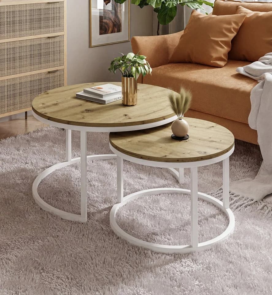 Lookway Couchtisch CIRI 2in1 LOFT Runder Tisch 2er Set - Bild 3