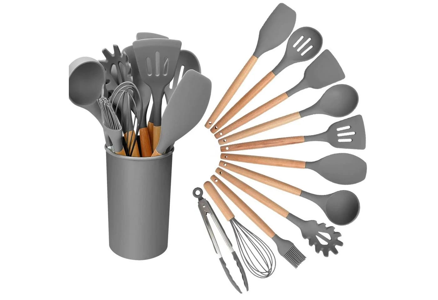 Realb2b 12-tlg. Küchenutensilien-Set Silikon Holzgriff Grau - Bild 2