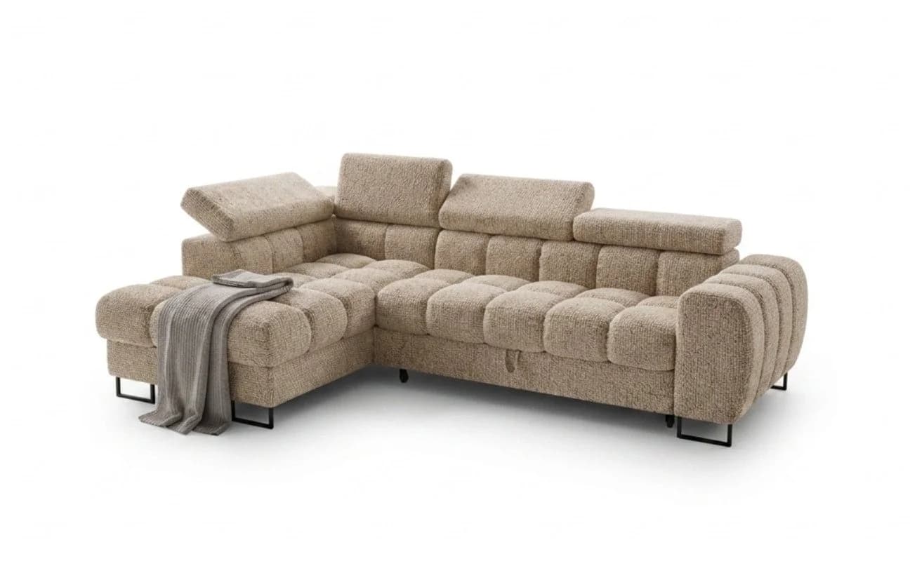 Friderik-EU Ecksofa Palma Mini L-Form Beige Schlaffunktion Bettkasten