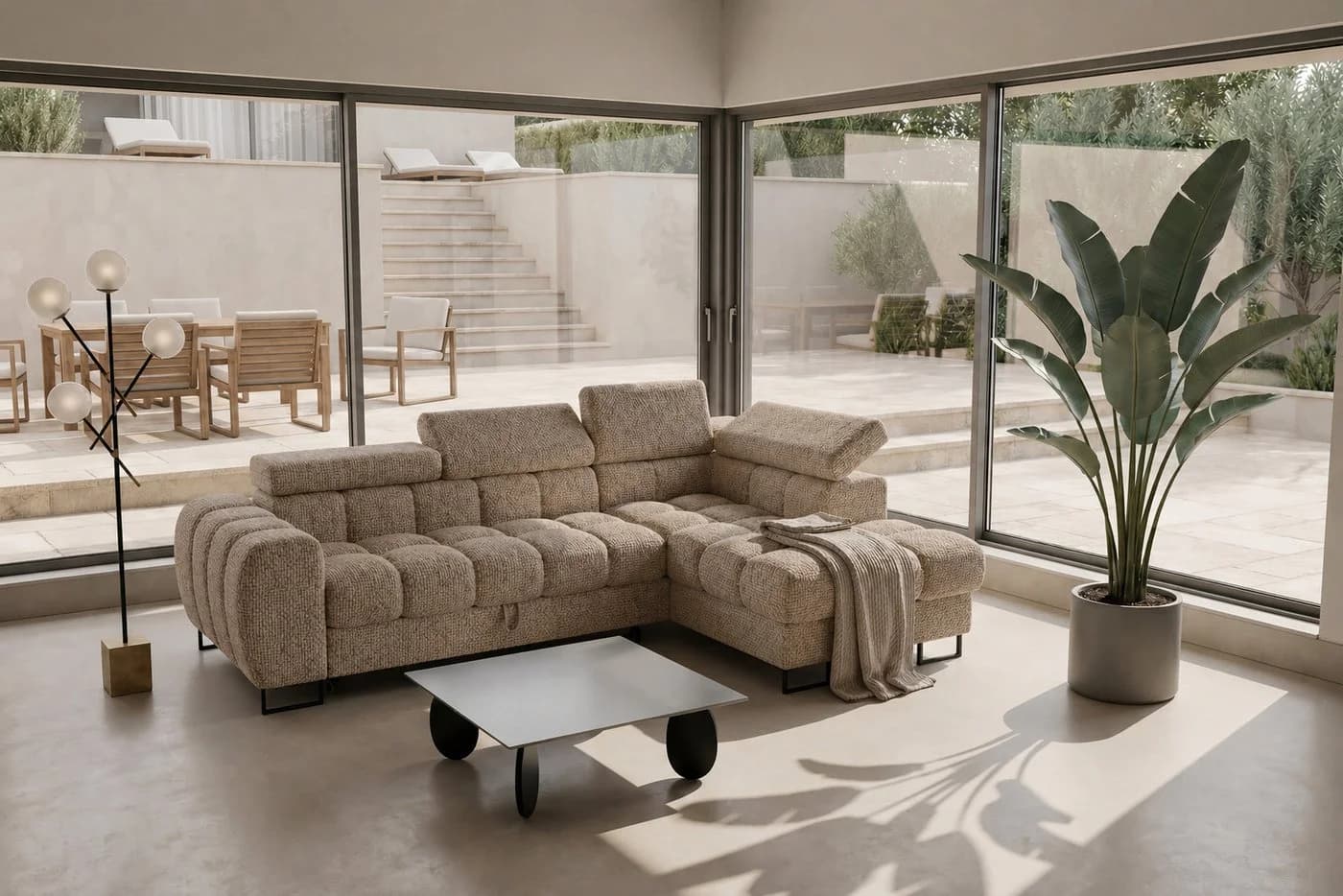 Friderik-EU Ecksofa Palma Mini L-Form Beige Schlaffunktion Bettkasten - Bild 2