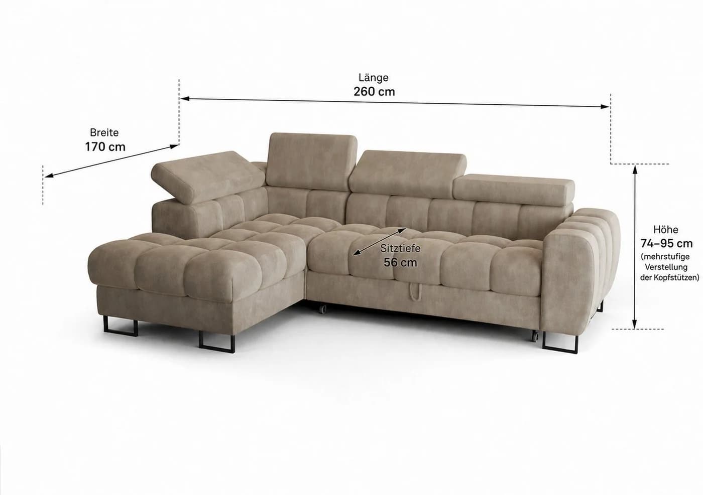Friderik-EU Ecksofa Palma Mini L-Form Beige Schlaffunktion Bettkasten - Bild 4