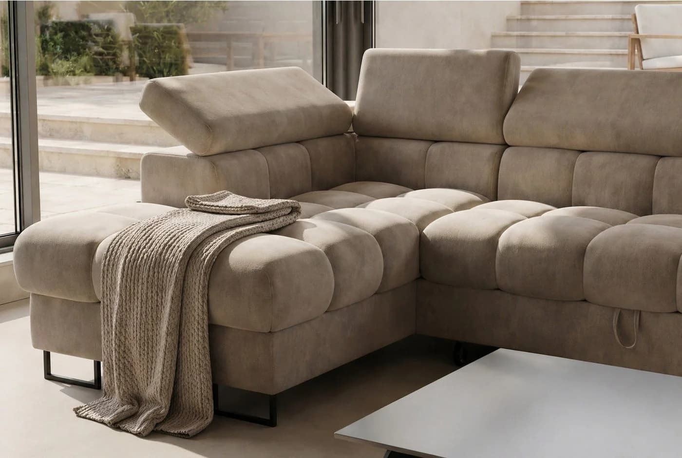 Friderik-EU Ecksofa Palma Mini L-Form Beige Schlaffunktion Bettkasten - Bild 5
