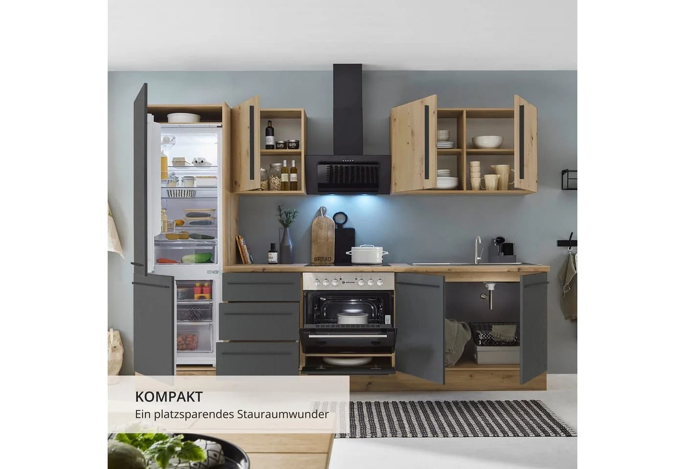 Küchenzeile KS-Florida Komplettküche Schwarz Eiche 270cm mit E-Geräten - Bild 5