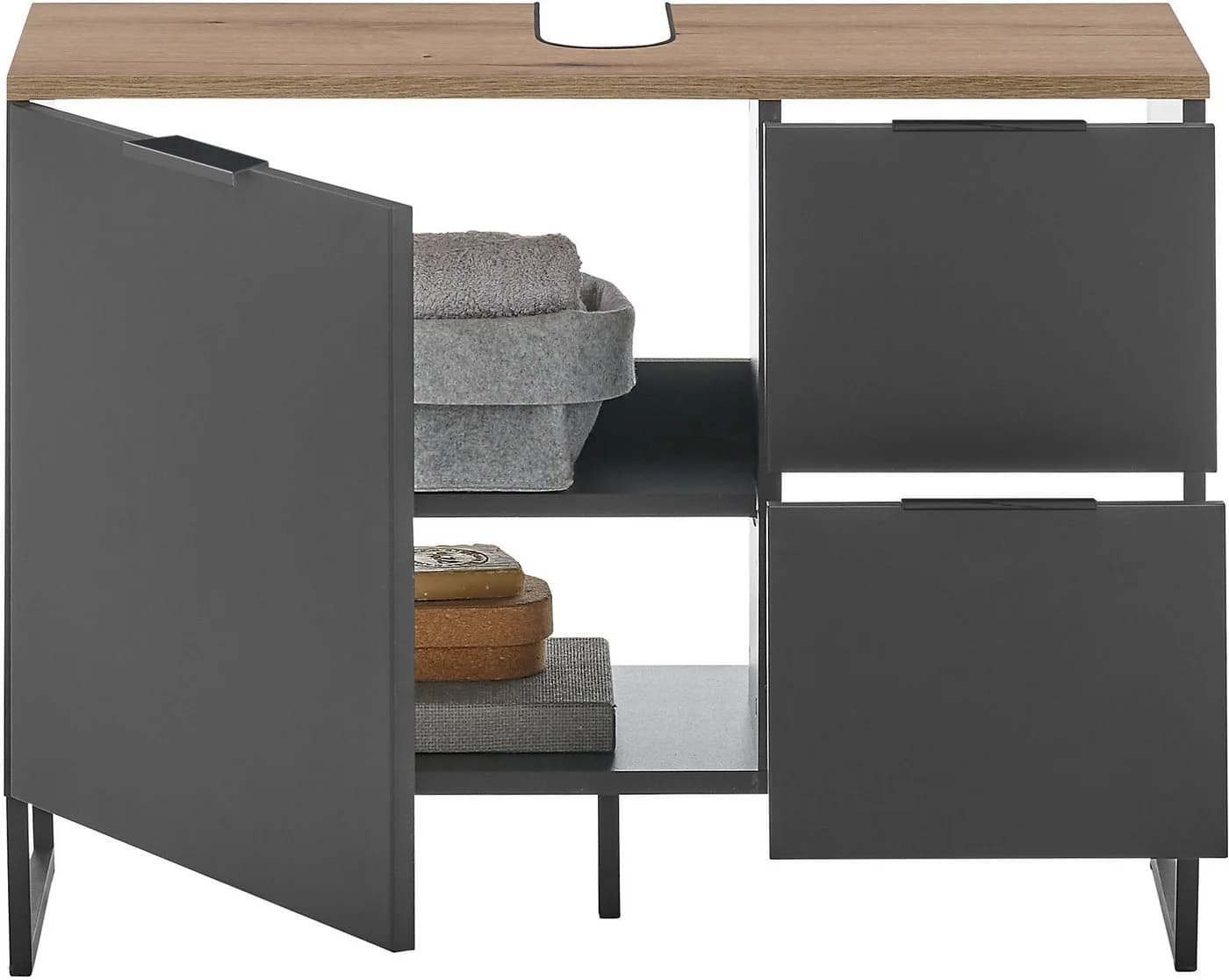 BASIC by Balculina Waschbeckenunterschrank Denver Schwarz Matt Eiche - Bild 4