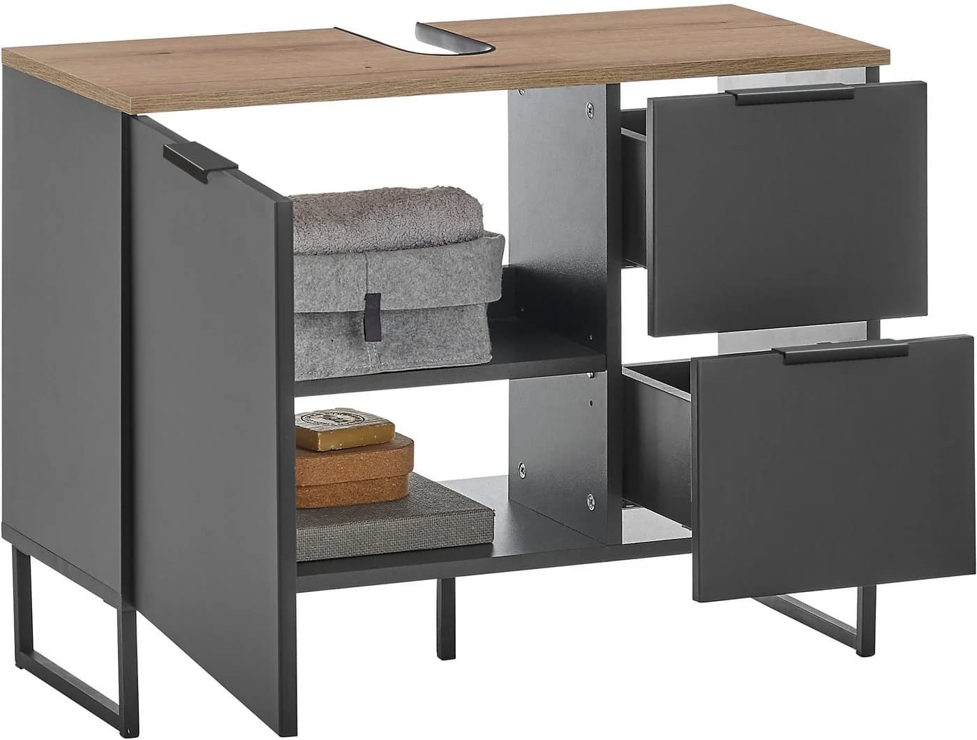 BASIC by Balculina Waschbeckenunterschrank Denver Schwarz Matt Eiche - Bild 5