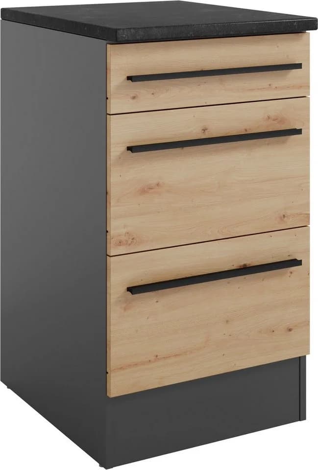Unterschrank BASIC BY BALCULINA Jazz anthrazit eiche 3 Schubladen - Bild 2
