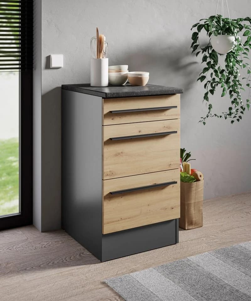 Unterschrank BASIC BY BALCULINA Jazz anthrazit eiche 3 Schubladen - Bild 3