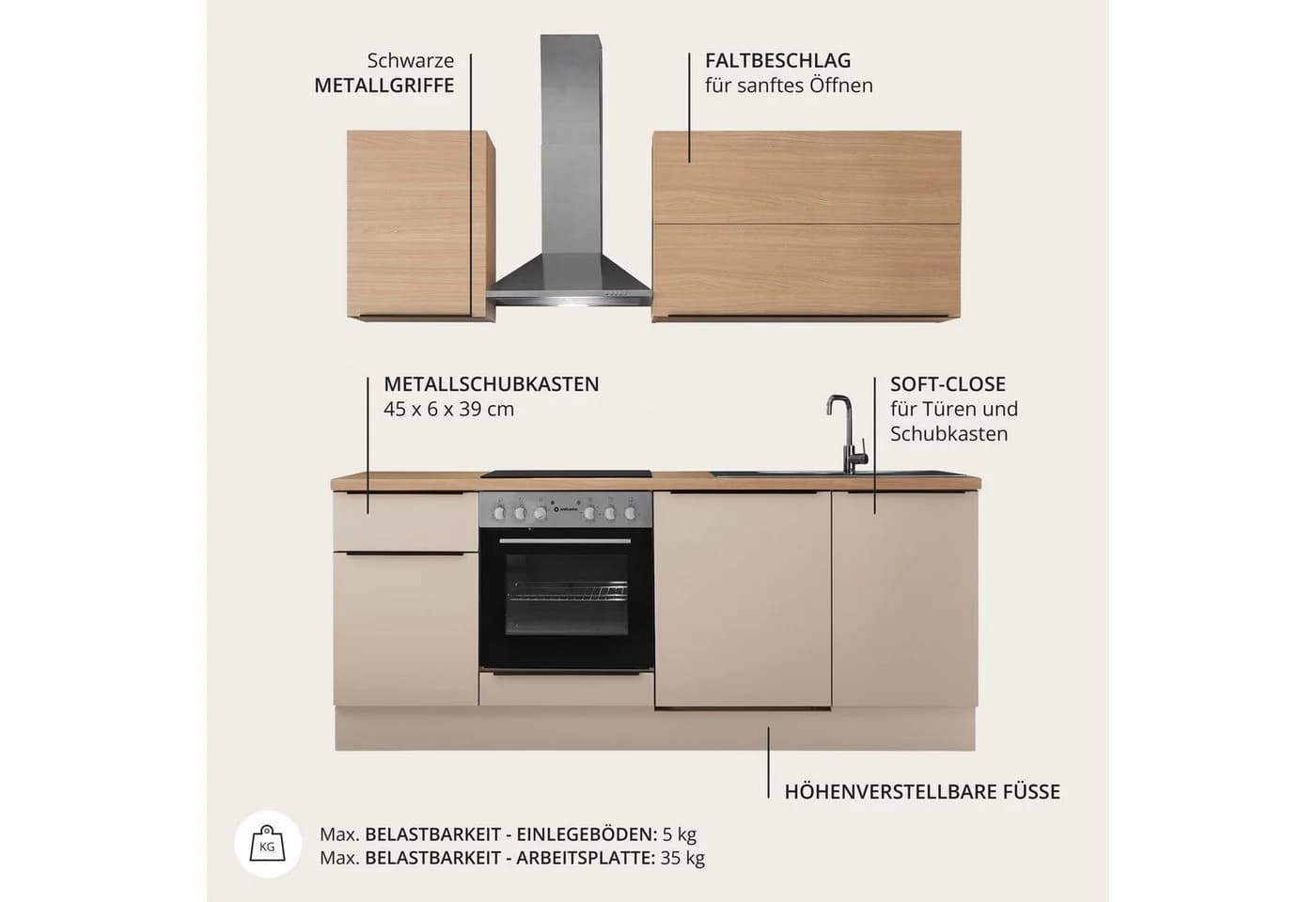 KOCHSTATION Küchenzeile Cocco 220 cm Weiß mit Induktion - Bild 4