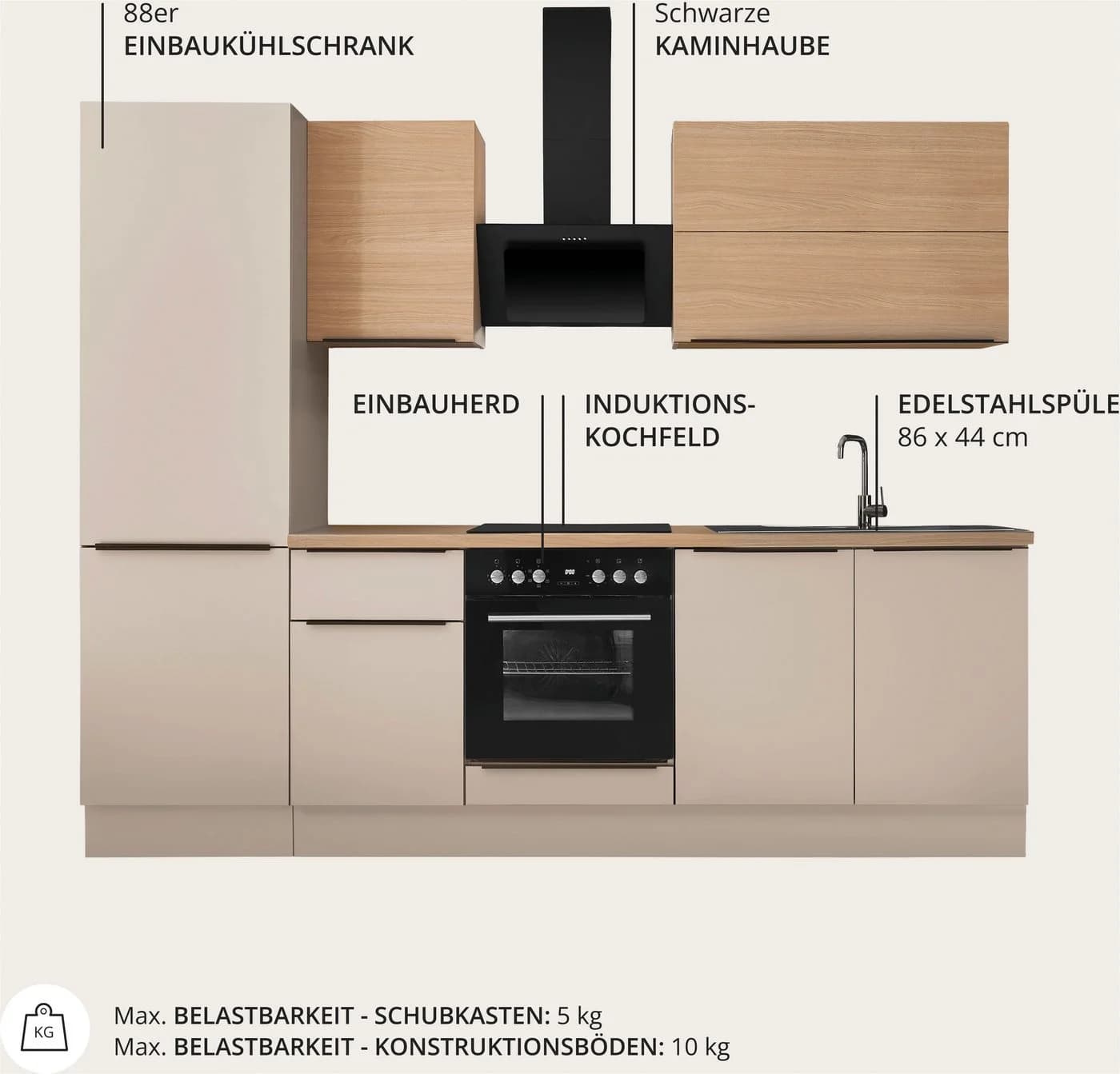 KOCHSTATION Küchenzeile Cocco Kaschmirfarben mit Induktion - Bild 3