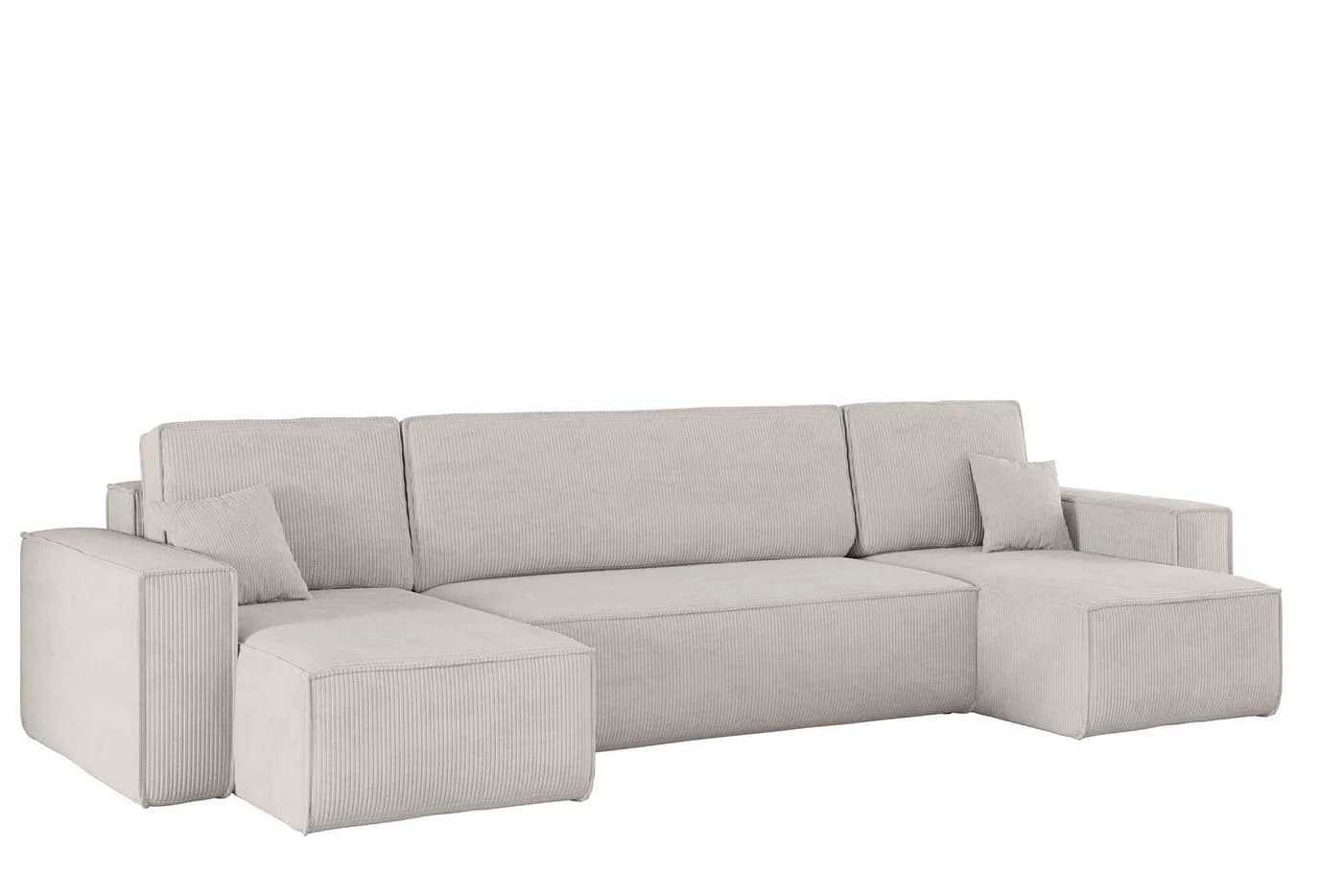 Kaiser Möbel Ecksofa BEST U-Form Beige Cord mit Schlaffunktion und Bettkasten