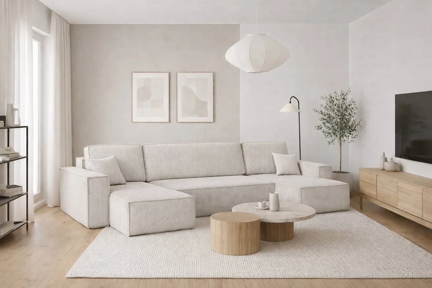 Kaiser Möbel Ecksofa BEST U-Form Beige Cord mit Schlaffunktion und Bettkasten - Bild 2