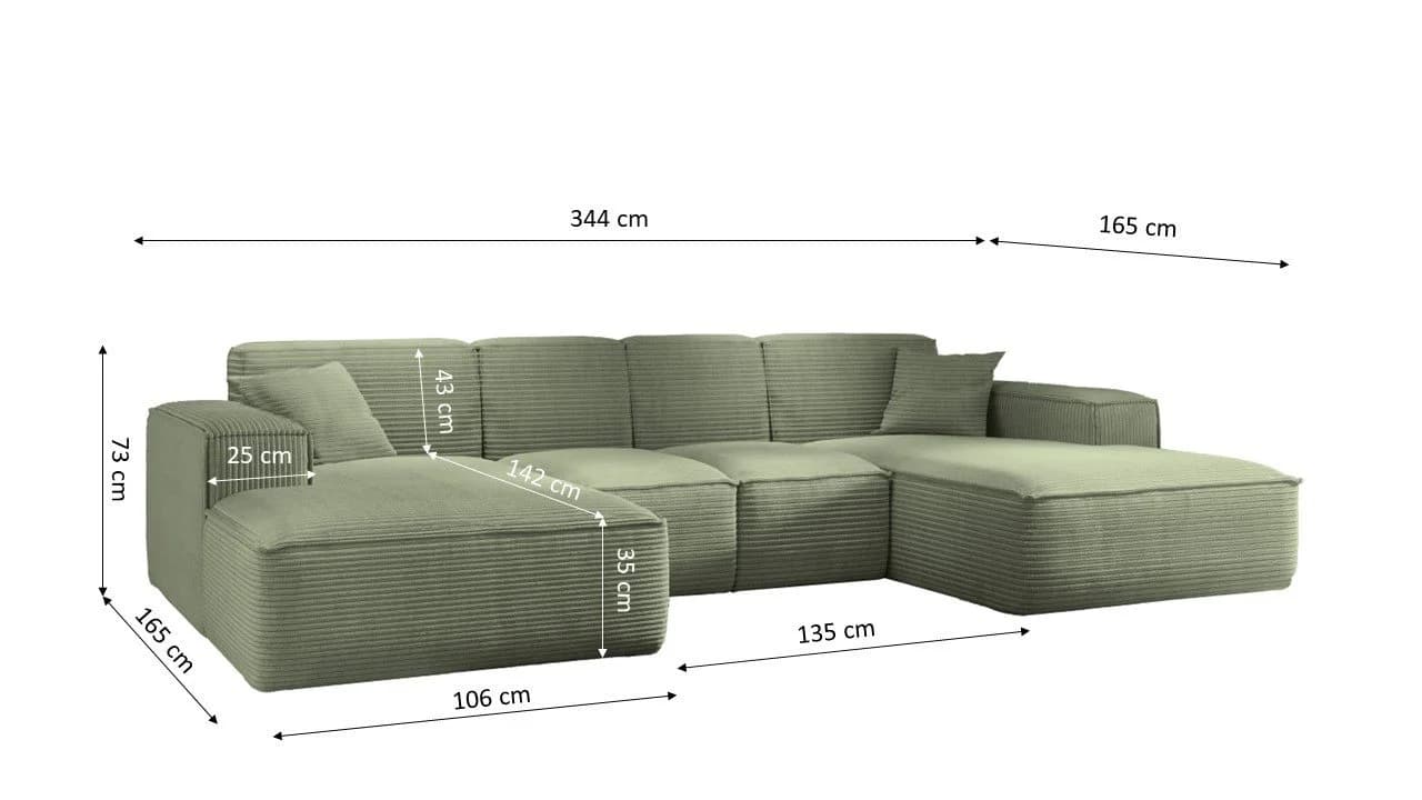 Kaiser Möbel Ecksofa Siena U-Form HR-Schaum 4 Stoffoptionen - Bild 3