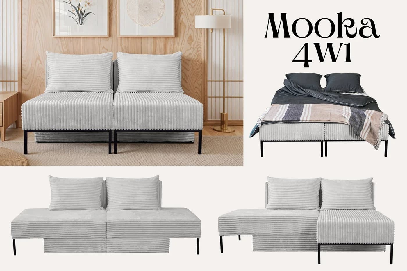 Kaiser Möbel MOOKA 4in1 Multifunktions-Ecksofa mit Schlaffunktion Grau - Bild 2