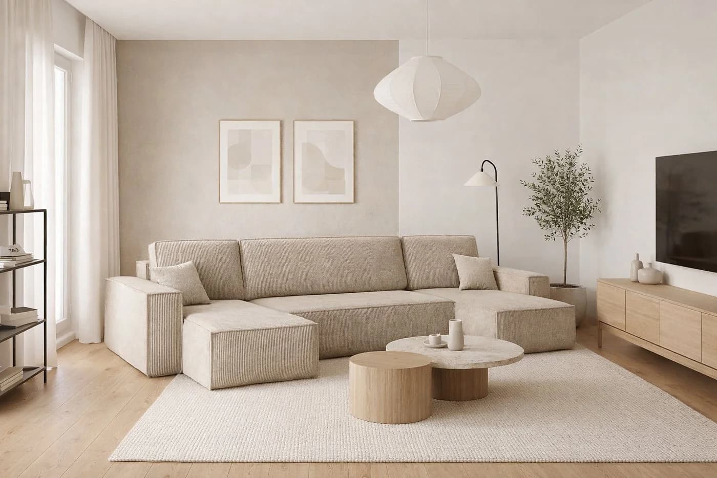 Kaiser Möbel Ecksofa U-Form BEST Cord Dunkelbeige mit Schlaffunktion - Bild 2