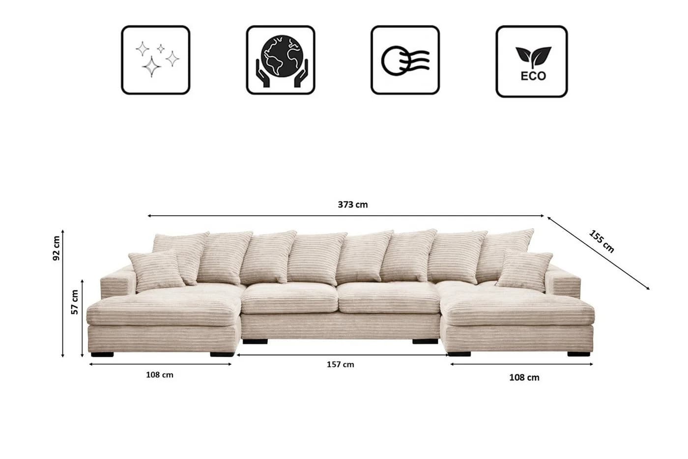 Kaiser Möbel Ecksofa Gabon U-Form Creme Stoff ZOOM mit Schlaffunktion - Bild 3