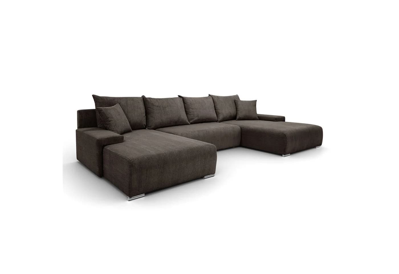 Kaiser Möbel Ecksofa Livorno U in Braun mit Schlaffunktion und Bettkasten