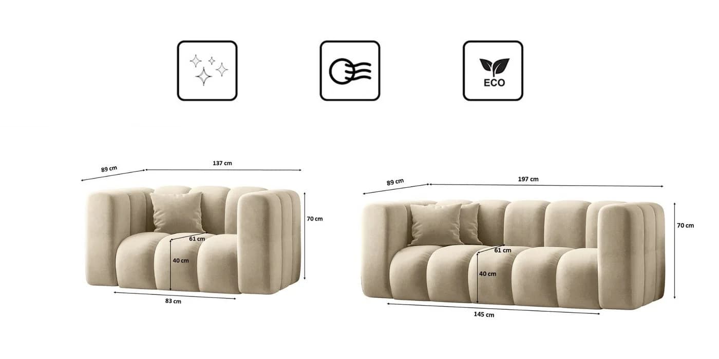 Kaiser Möbel Loungeset Sofagarnitur 2+1+1 Serie Grand Beige - Bild 3