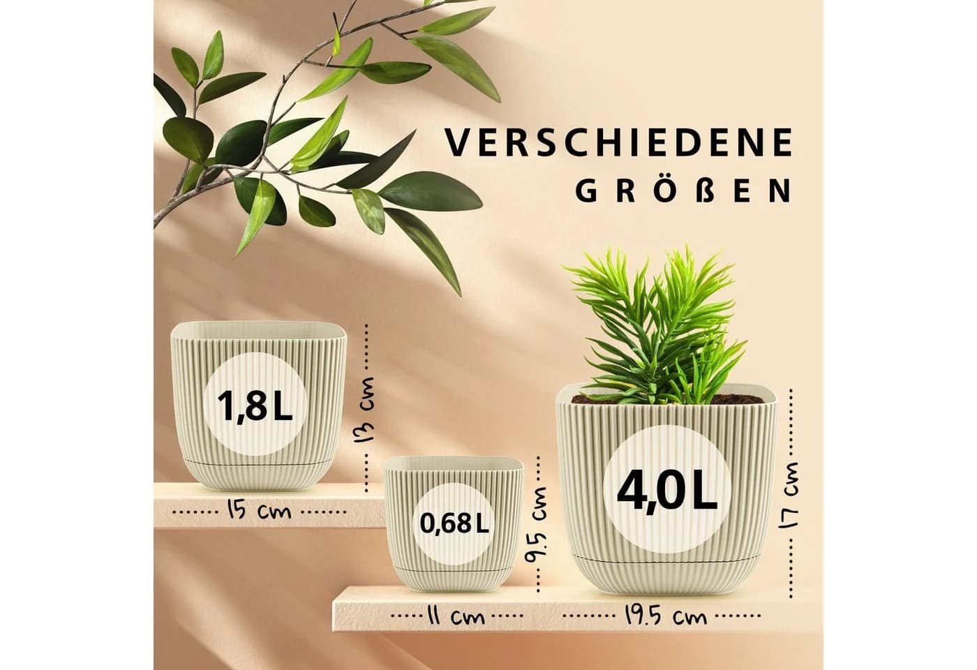 KONZEPT Blumentopf mit Untersetzer Grau Kunststoff 2in1