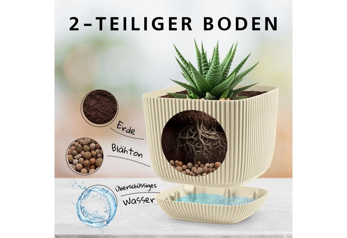 KONZEPT Blumentopf mit Untersetzer Grau Kunststoff 2in1 - Bild 3