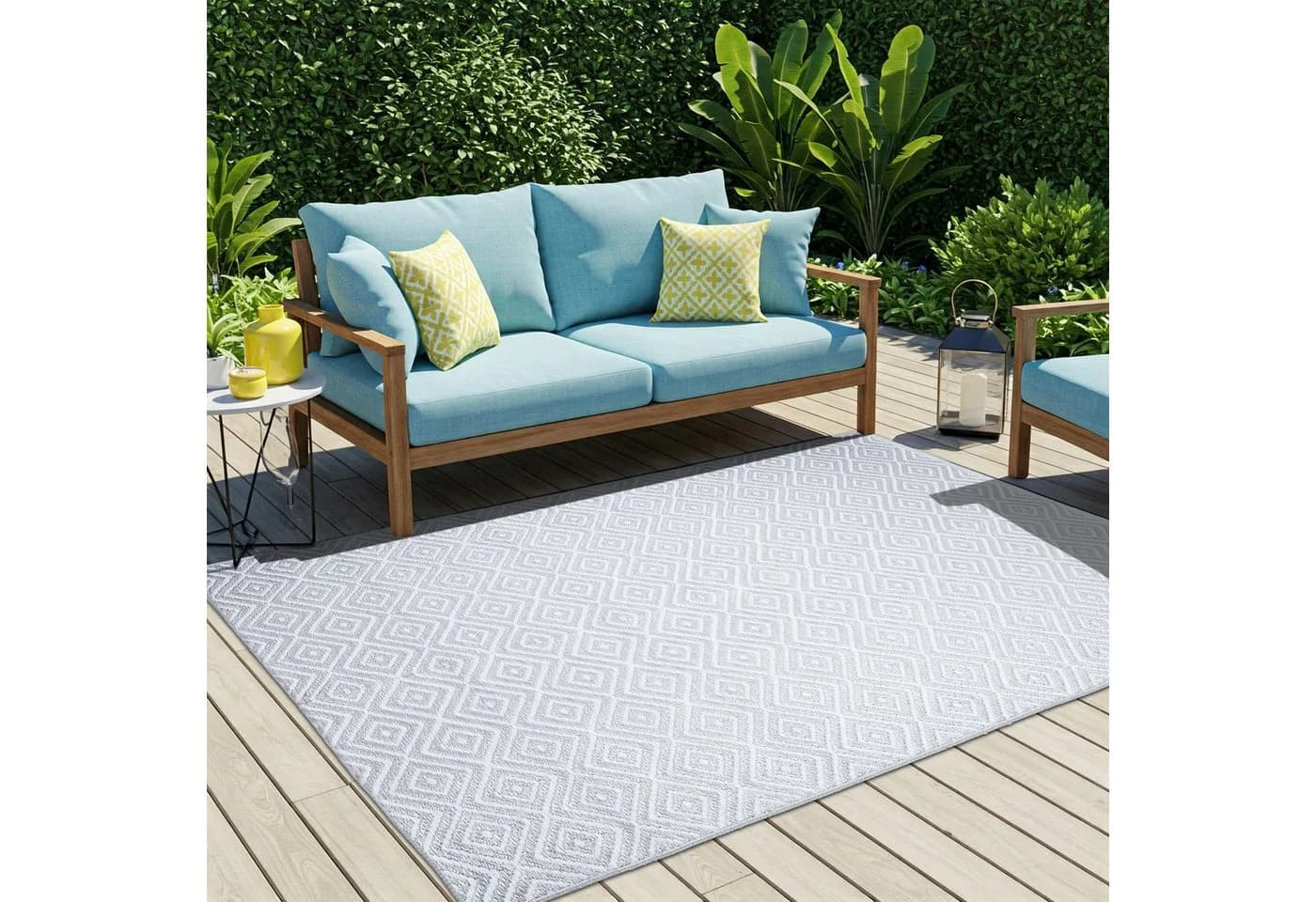 Tapiso Outdoorteppich IBIZA Ethno-Muster Grau Beige Blau Grün Schwarz