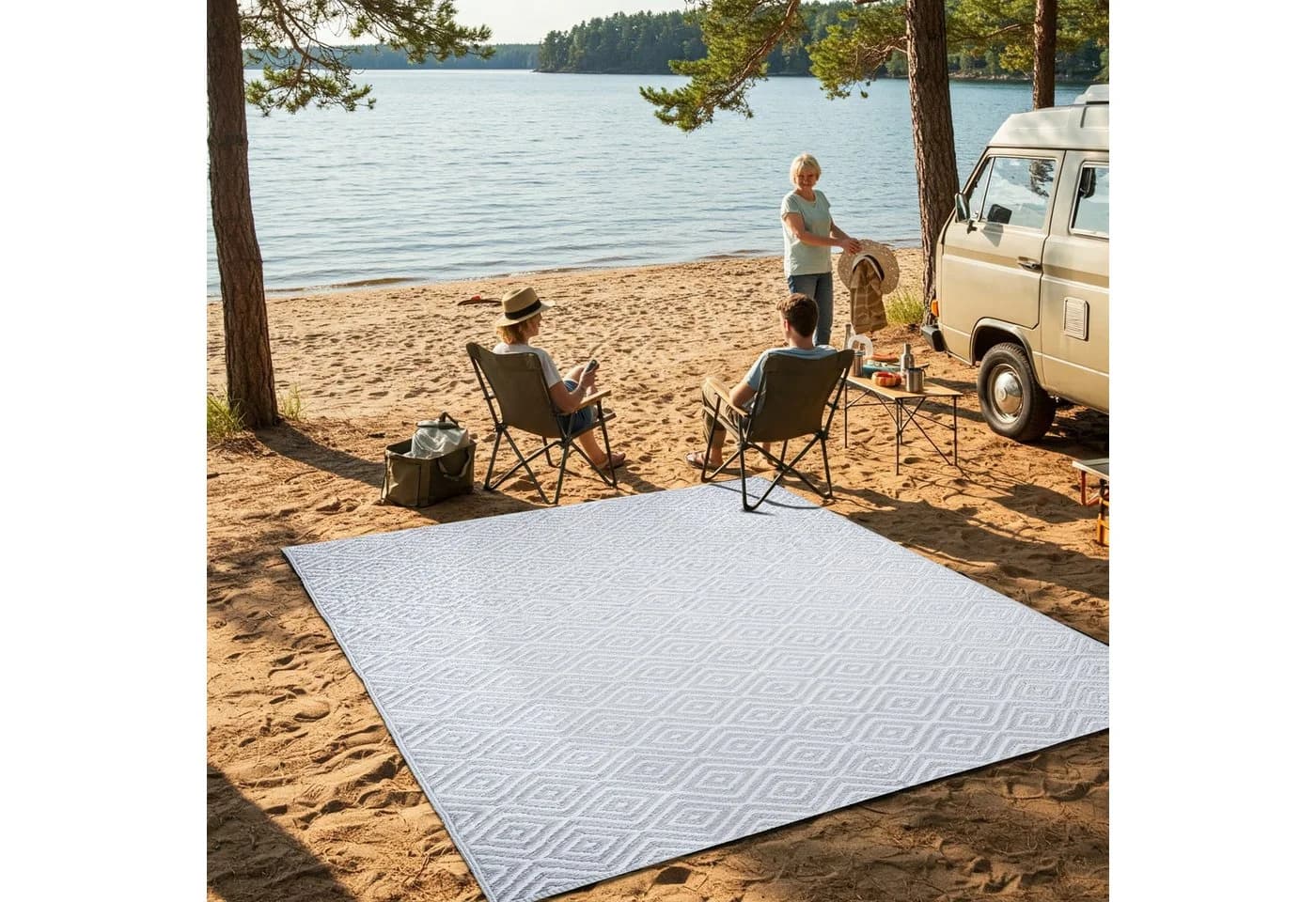 Tapiso Outdoorteppich IBIZA Ethno-Muster Grau Beige Blau Grün Schwarz - Bild 3