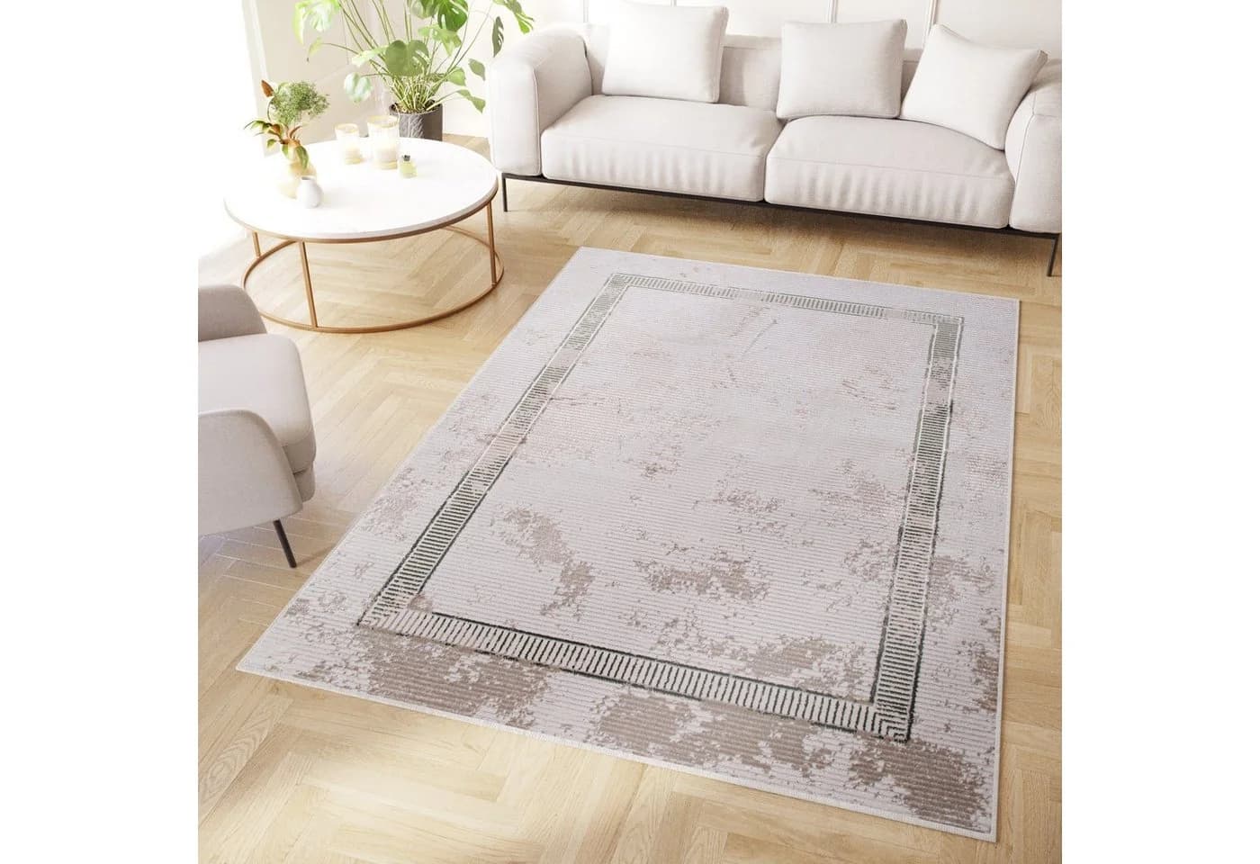 Tapiso Designteppich CRYSTAL Beige/Grün Kurzflor