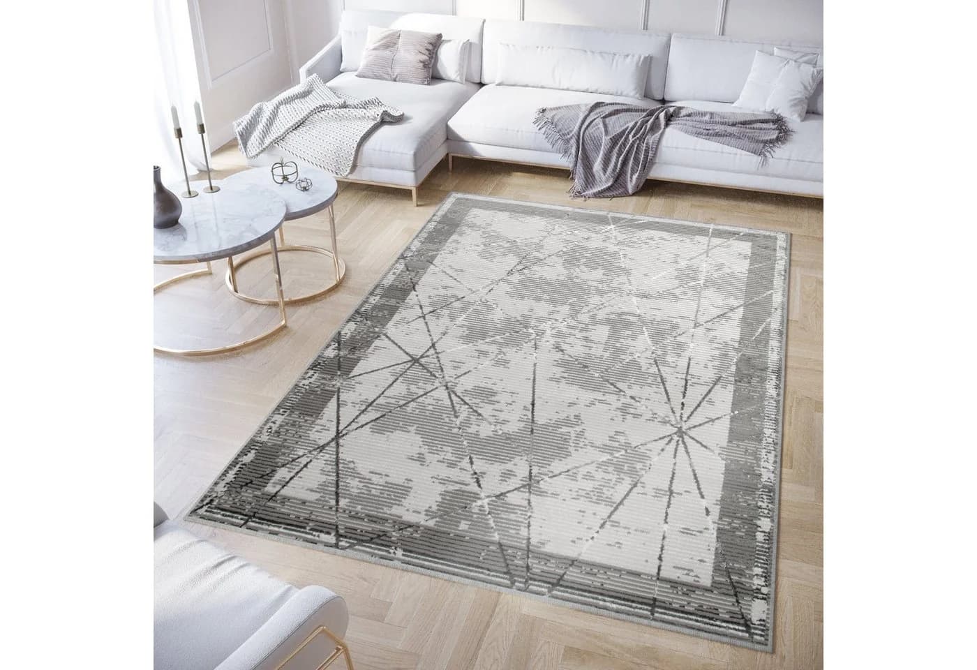 Tapiso Teppich CRYSTAL Grau Modern 3D-Effekt Polyester