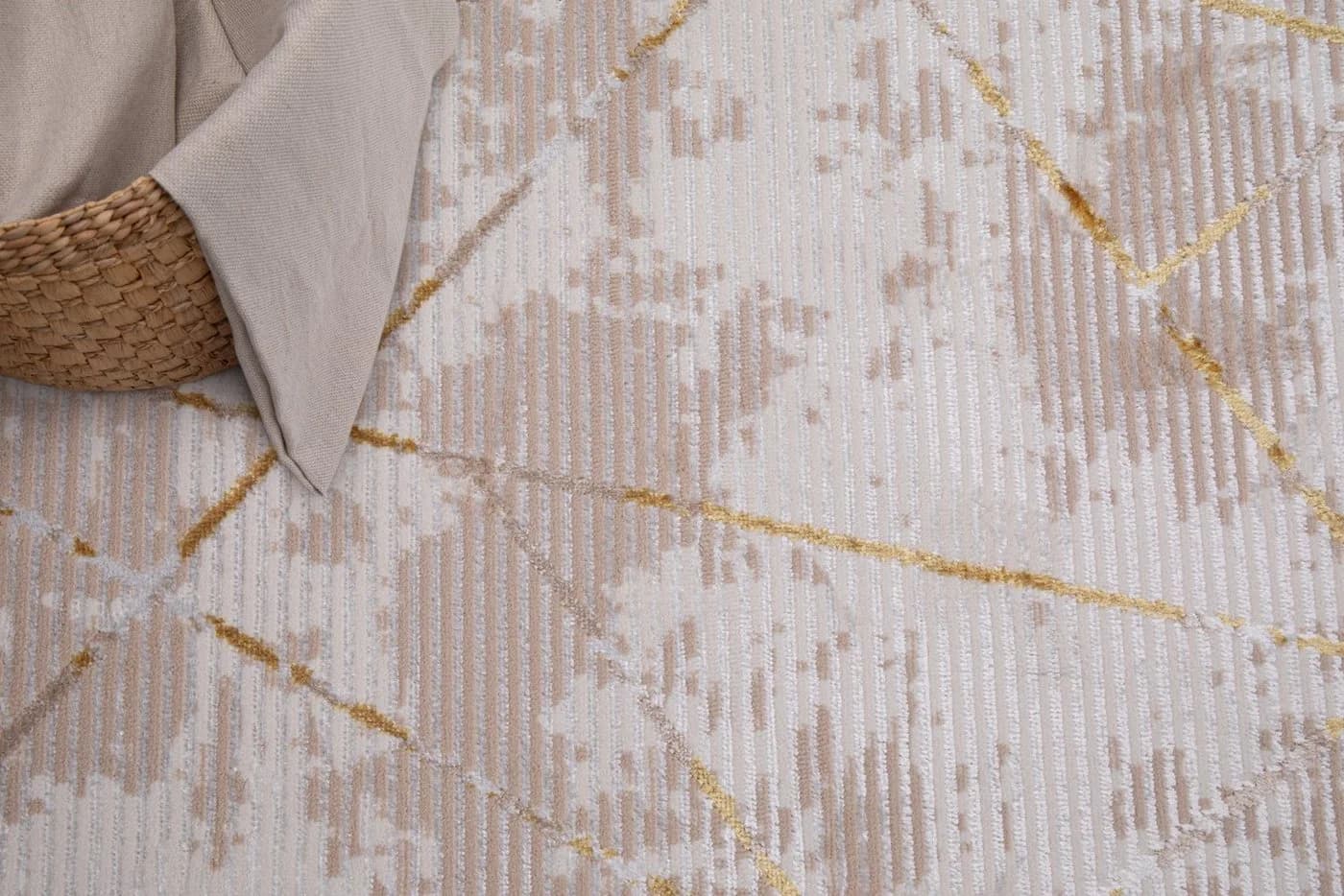 Tapiso Designteppich CRYSTAL Beige/Gold Kurzflor mit Schimmereffekt - Bild 3