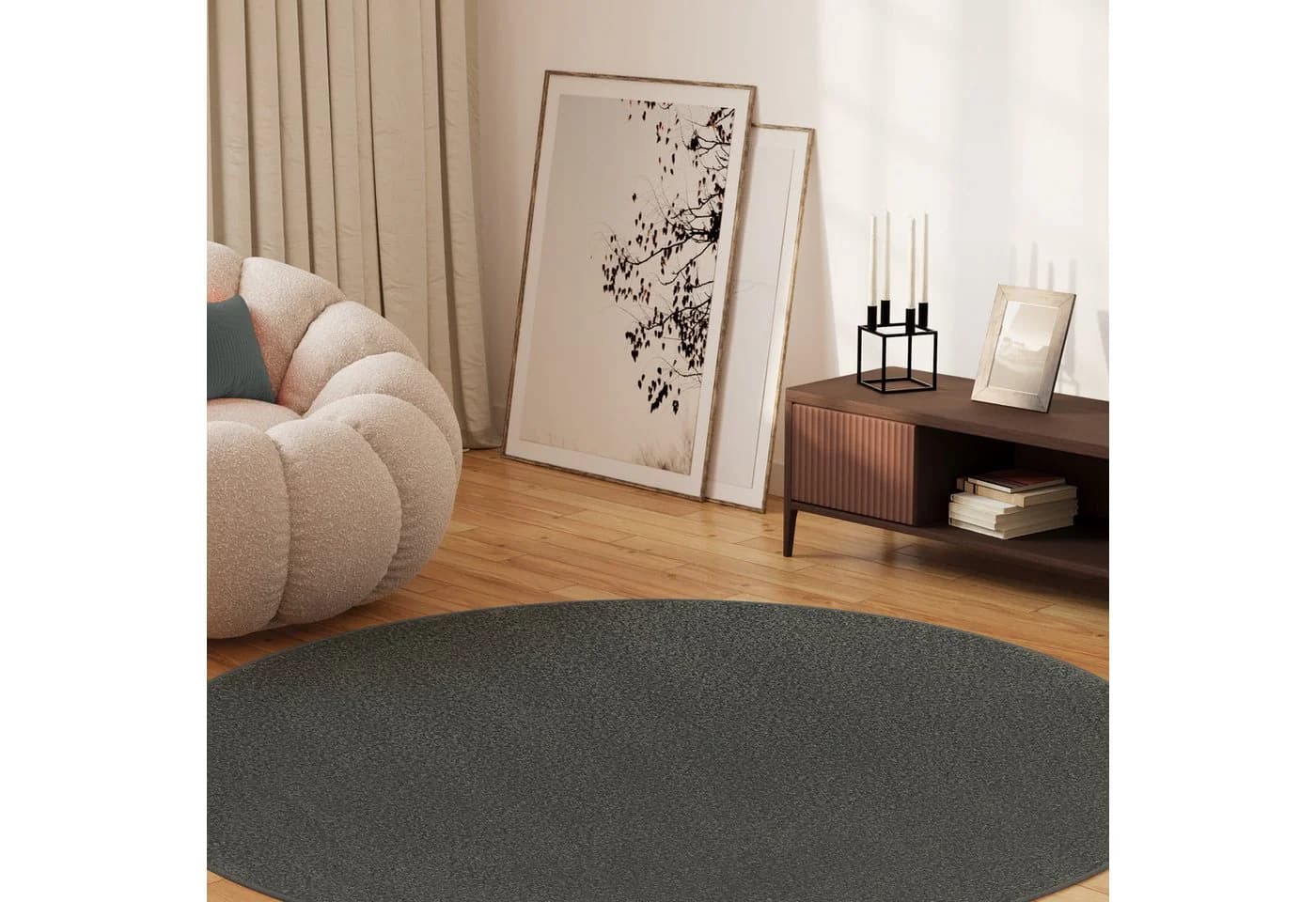 Tapiso Outdoorteppich MONO rund Dunkelgrau Kurzflor Indoor Outdoor - Bild 3